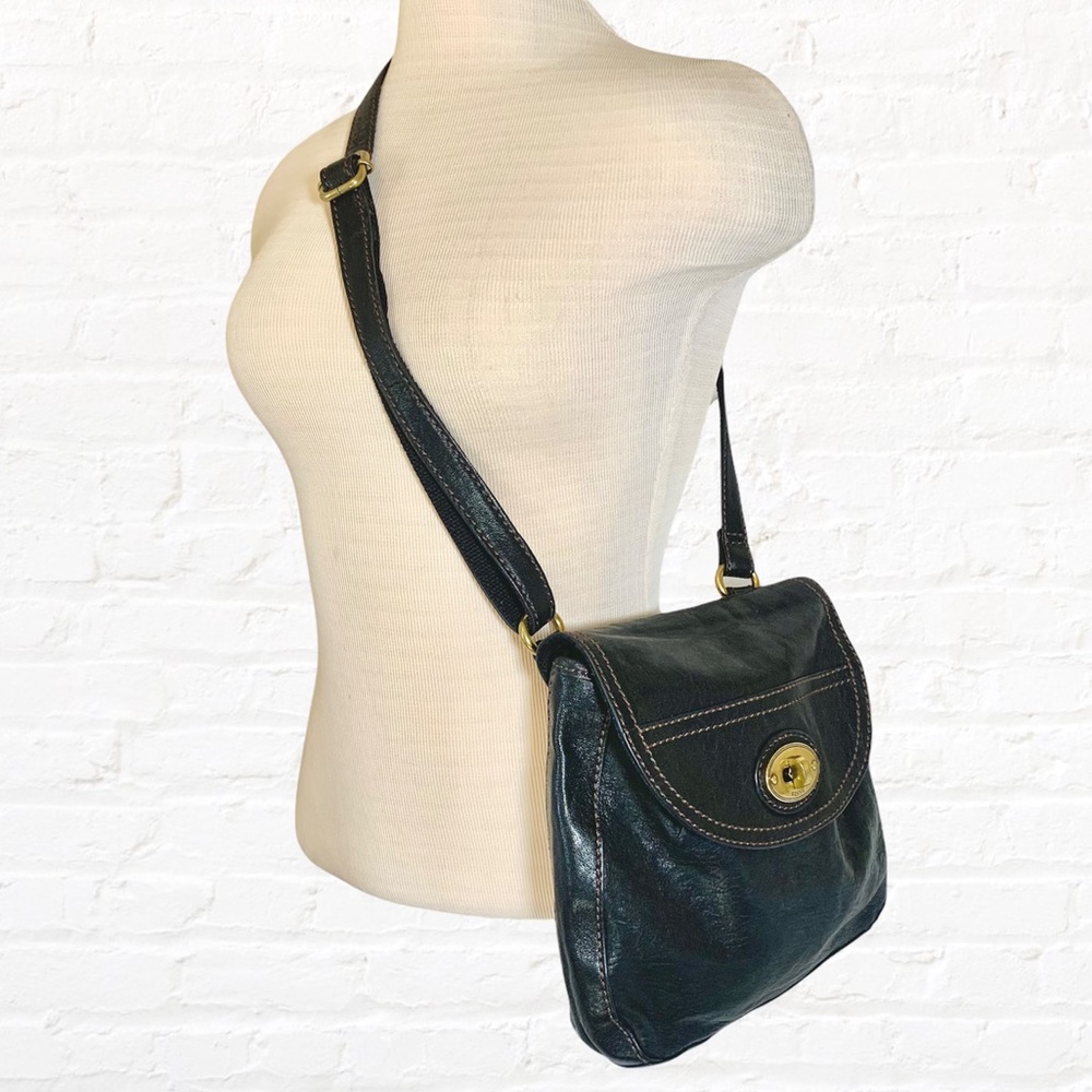 FOSSIL Turn Key Black Leather CrossBody Bag